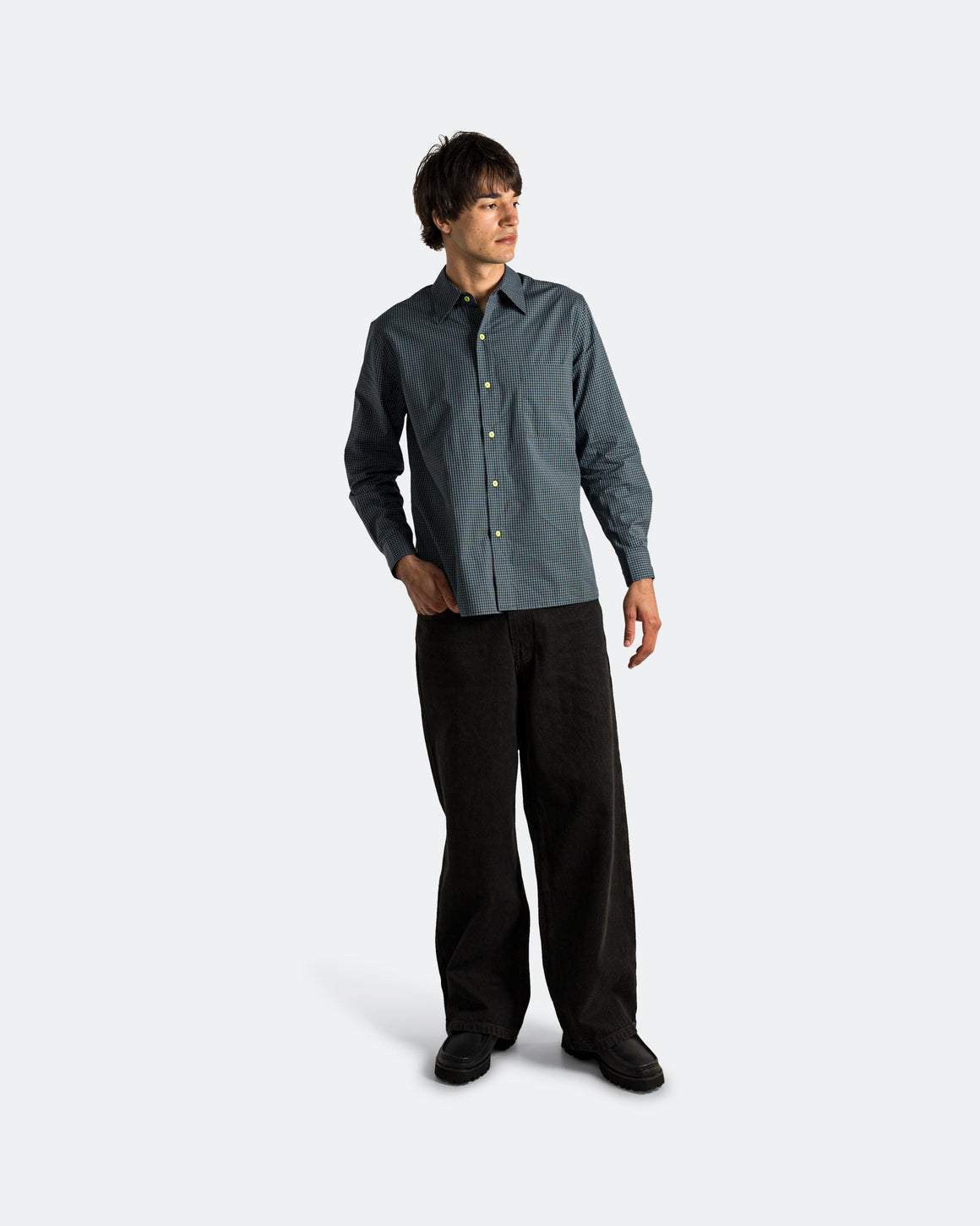 Pseushi - Long Sleeve Shirt - Blue/Green Check - UP THERE