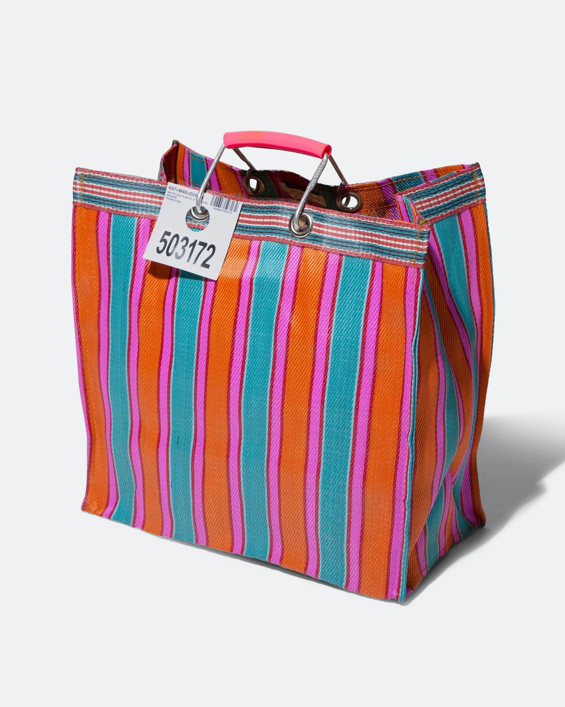 PUEBCO - Recycled Plastic Stripe Bag Square - Orange/Pink - UP THERE