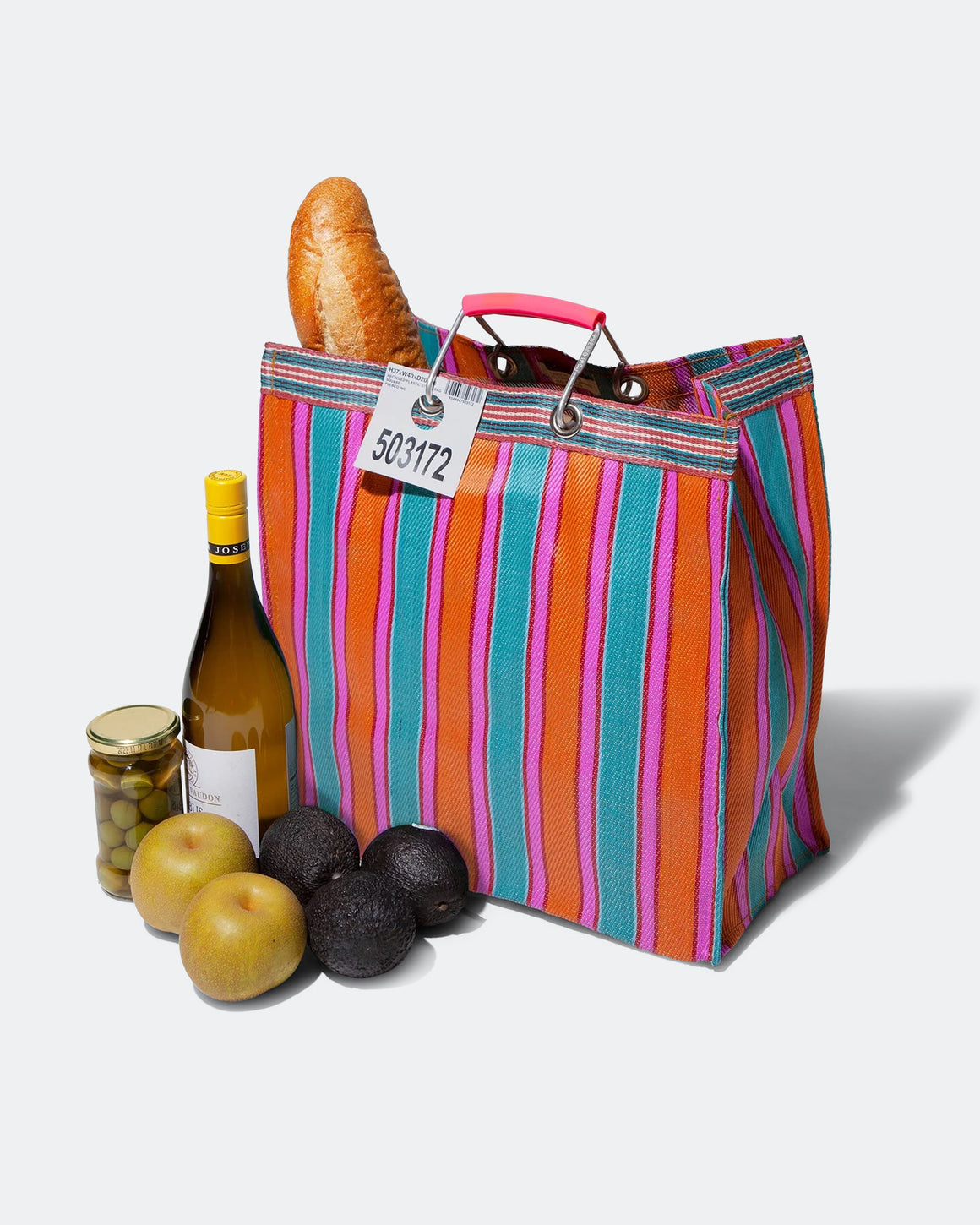 PUEBCO - Recycled Plastic Stripe Bag Square - Orange/Pink - UP THERE