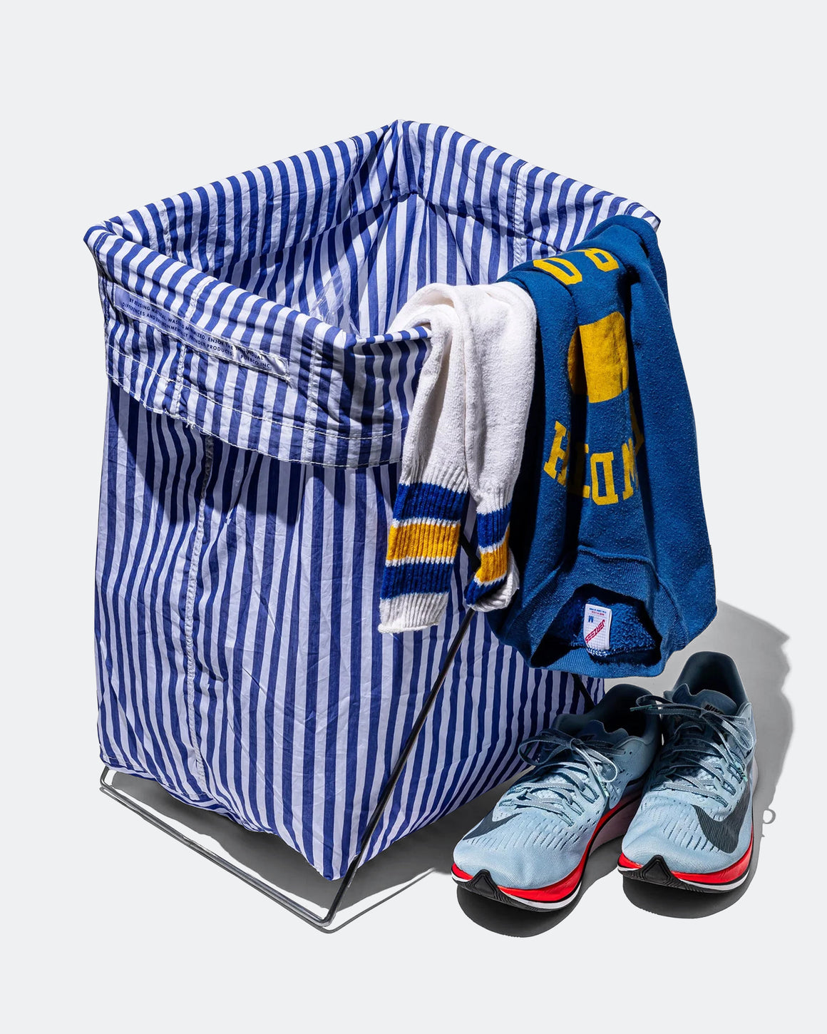 PUEBCO - Shirt Fabric Folding Laundry Basket - Blue Narrow Stripe - UP THERE