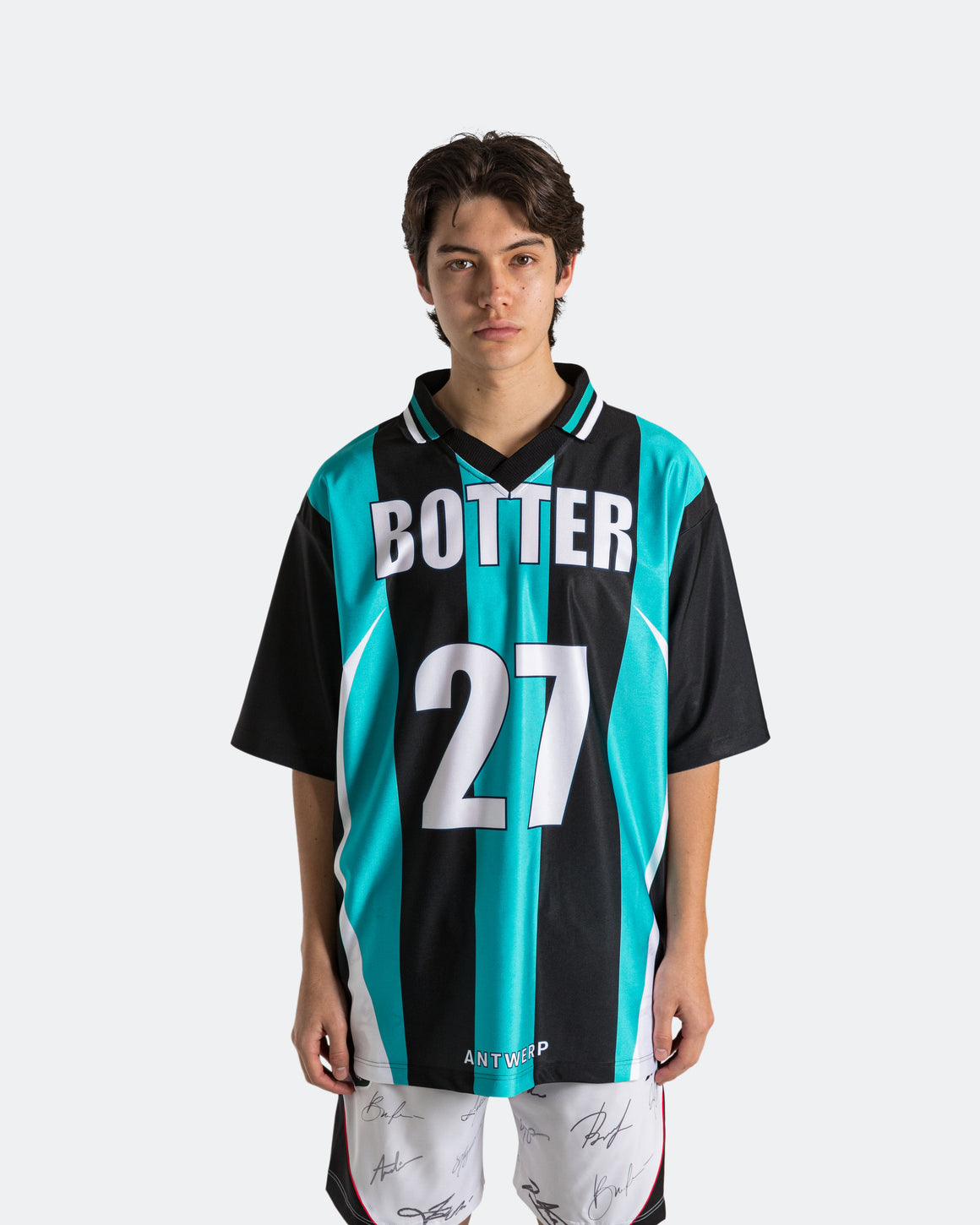 Reebok LTD - Reverse Soccer Tee x Botter - Striped Navy/Aqua - UP THERE