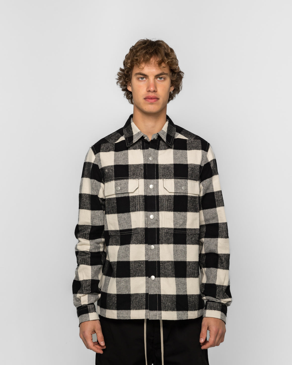 Rick Owens DRKSHDW - Camicia Cropped Outershirt - Black Plaid - UP THERE