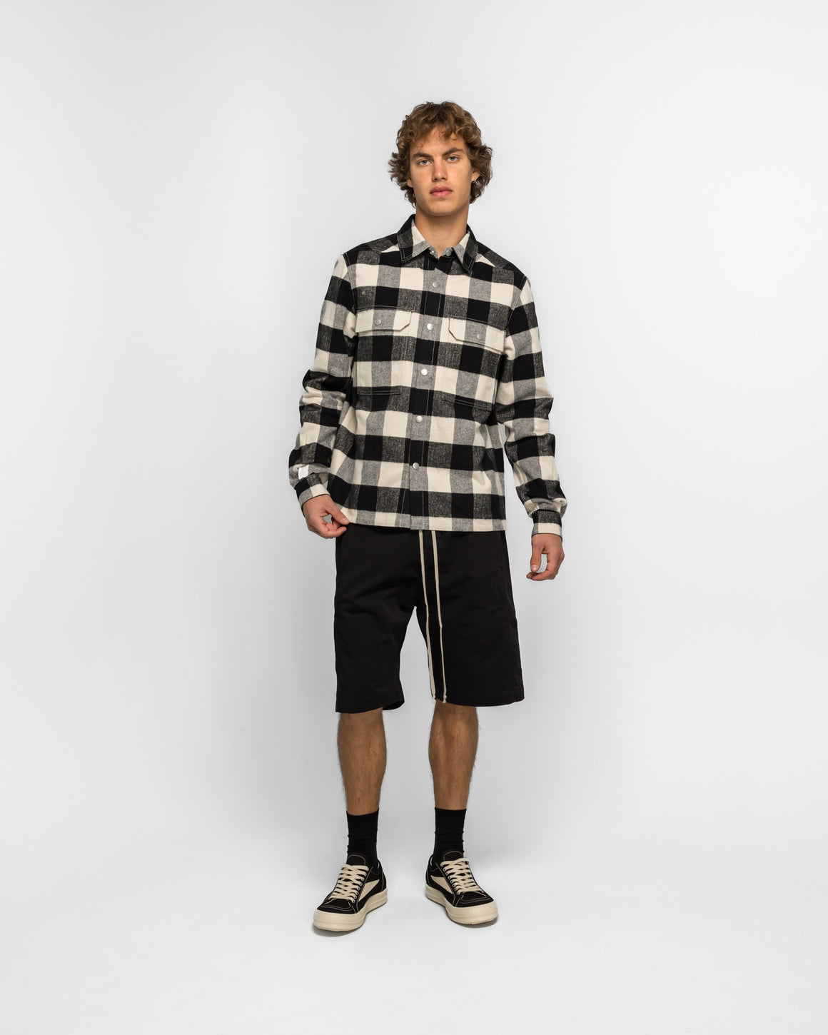 Rick Owens DRKSHDW - Camicia Cropped Outershirt - Black Plaid - UP THERE