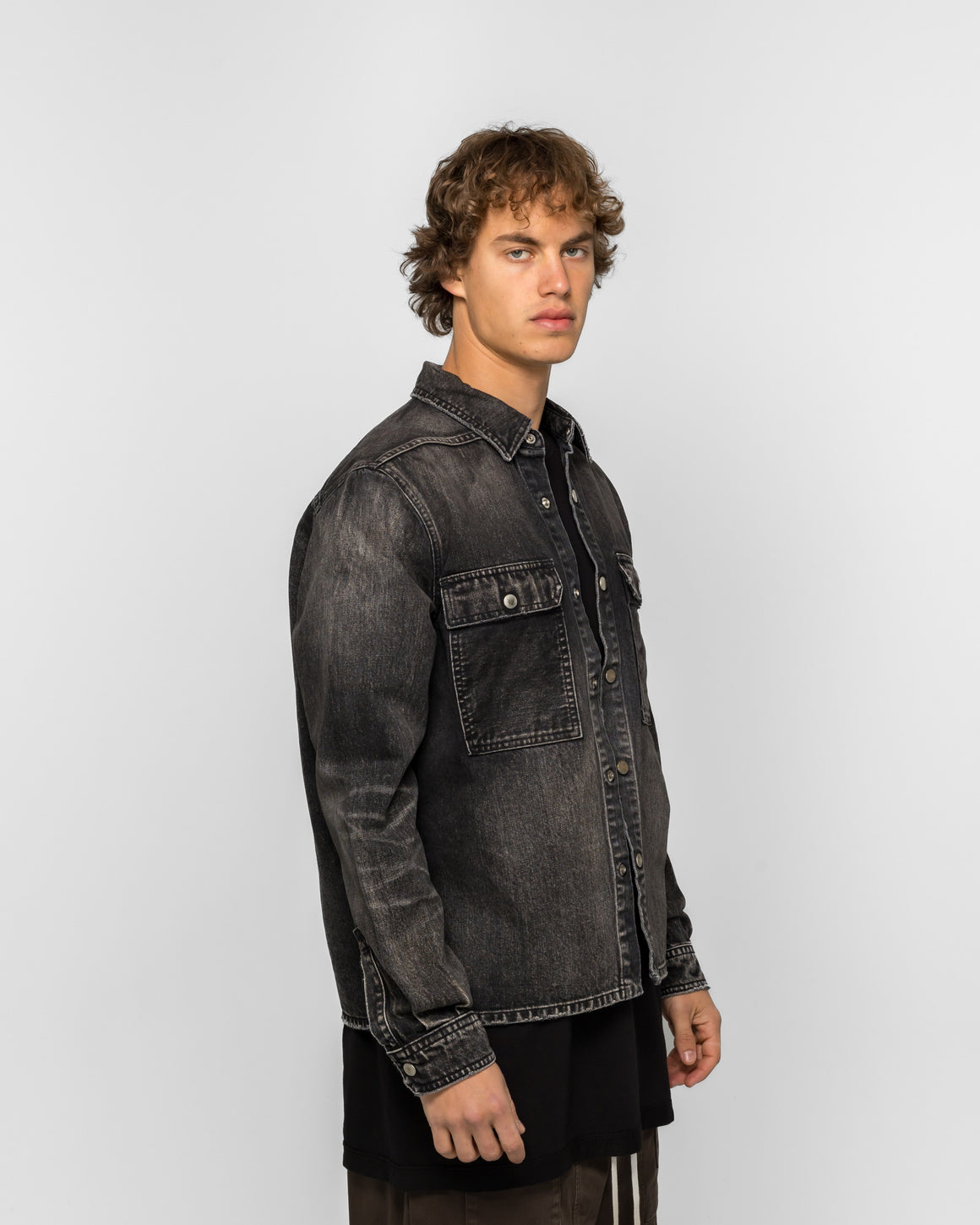 Rick Owens DRKSHDW - Camicia Cropped Outershirt - Washed Black - UP THERE