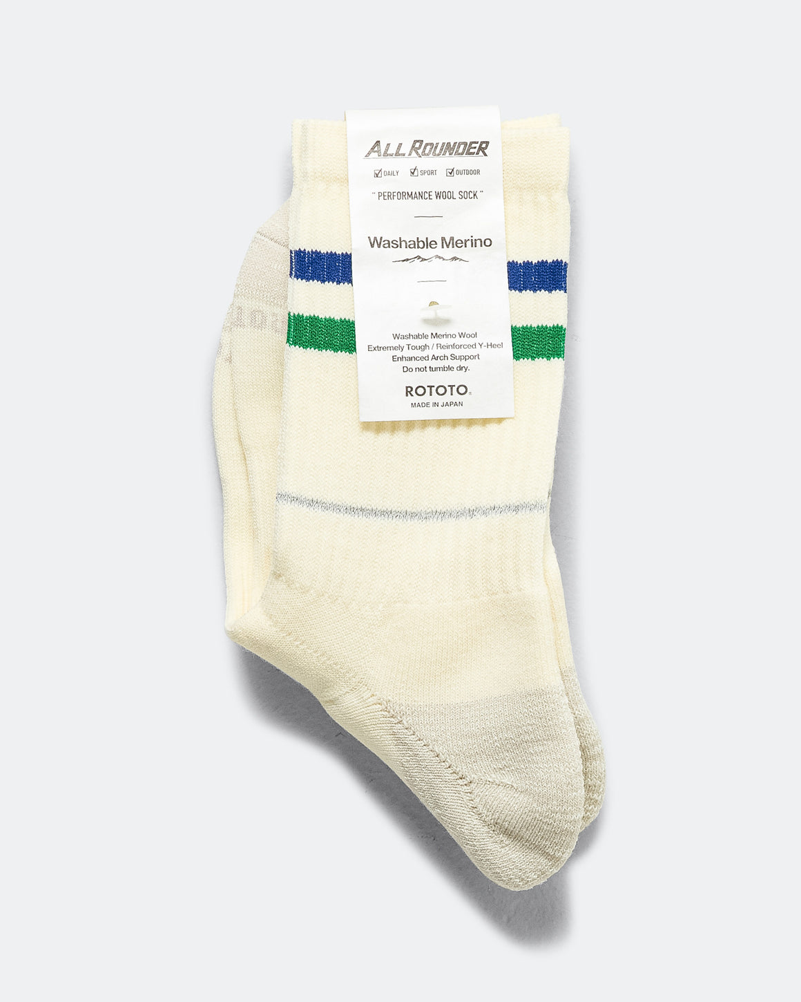 RoToTo - AllRounder 2 Stripe Merino Crew - Blue/Green - UP THERE