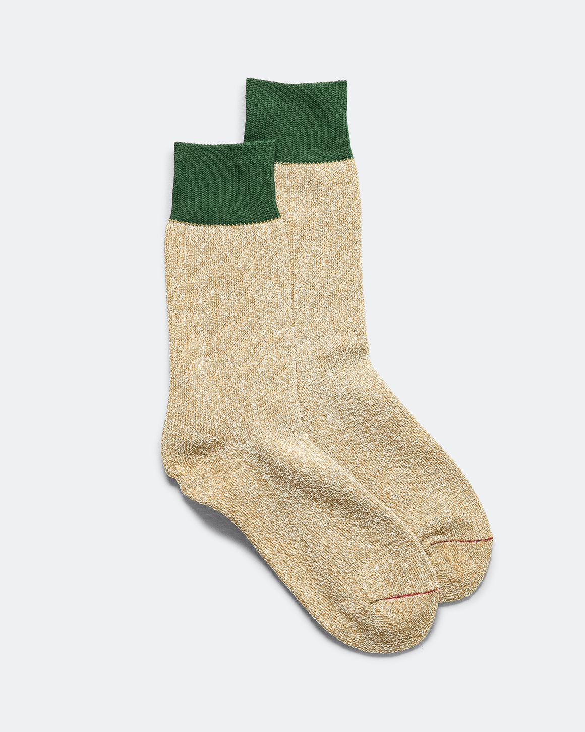 RoToTo - Double Face Crew Socks Silk & Cotton - Dark Green/Beige - UP THERE