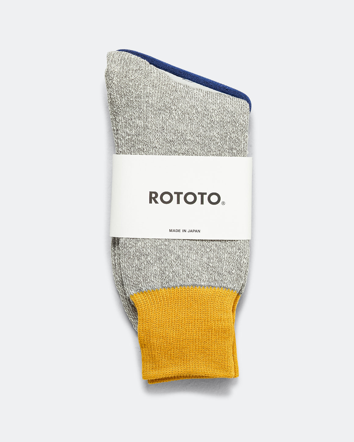 RoToTo - Double Face Crew Socks Silk & Cotton - Dark Yellow/Grey - UP THERE