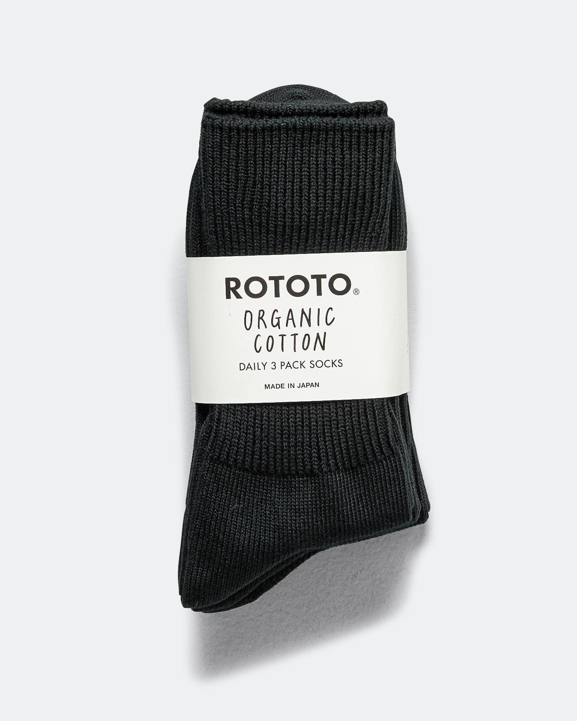 RoToTo - Organic Daily 3 Pack Ribbed Crew Socks - Black - UP THERE