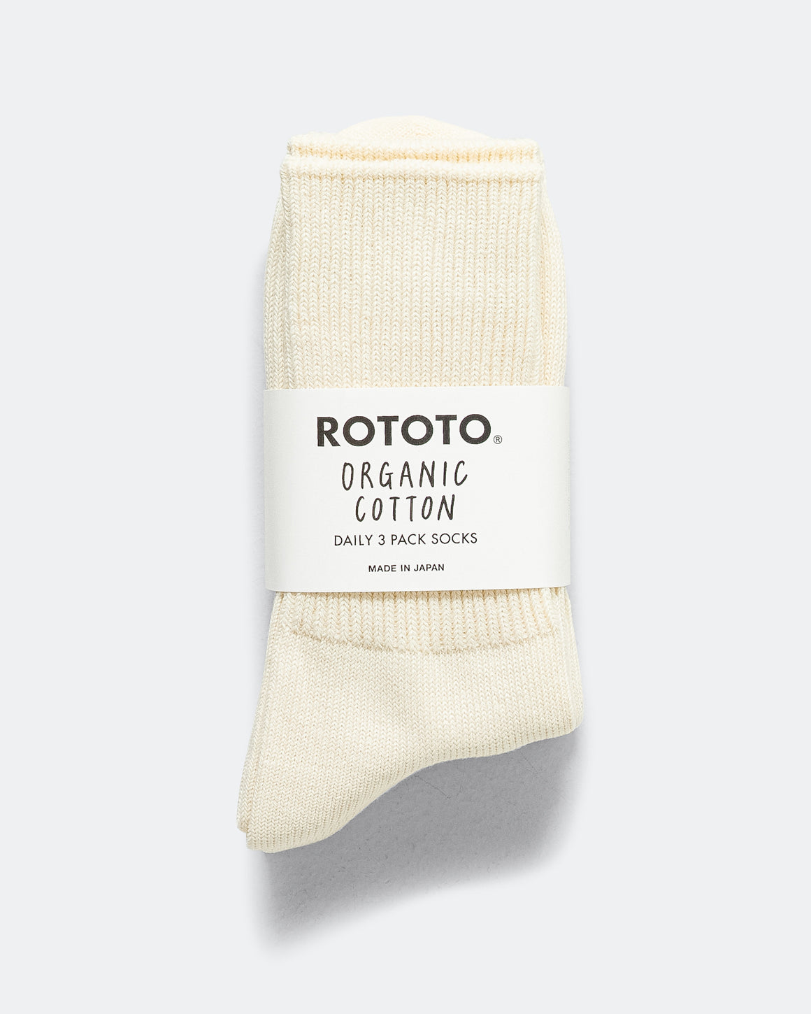 RoToTo - Organic Daily 3 Pack Ribbed Crew Socks - Ecru - UP THERE