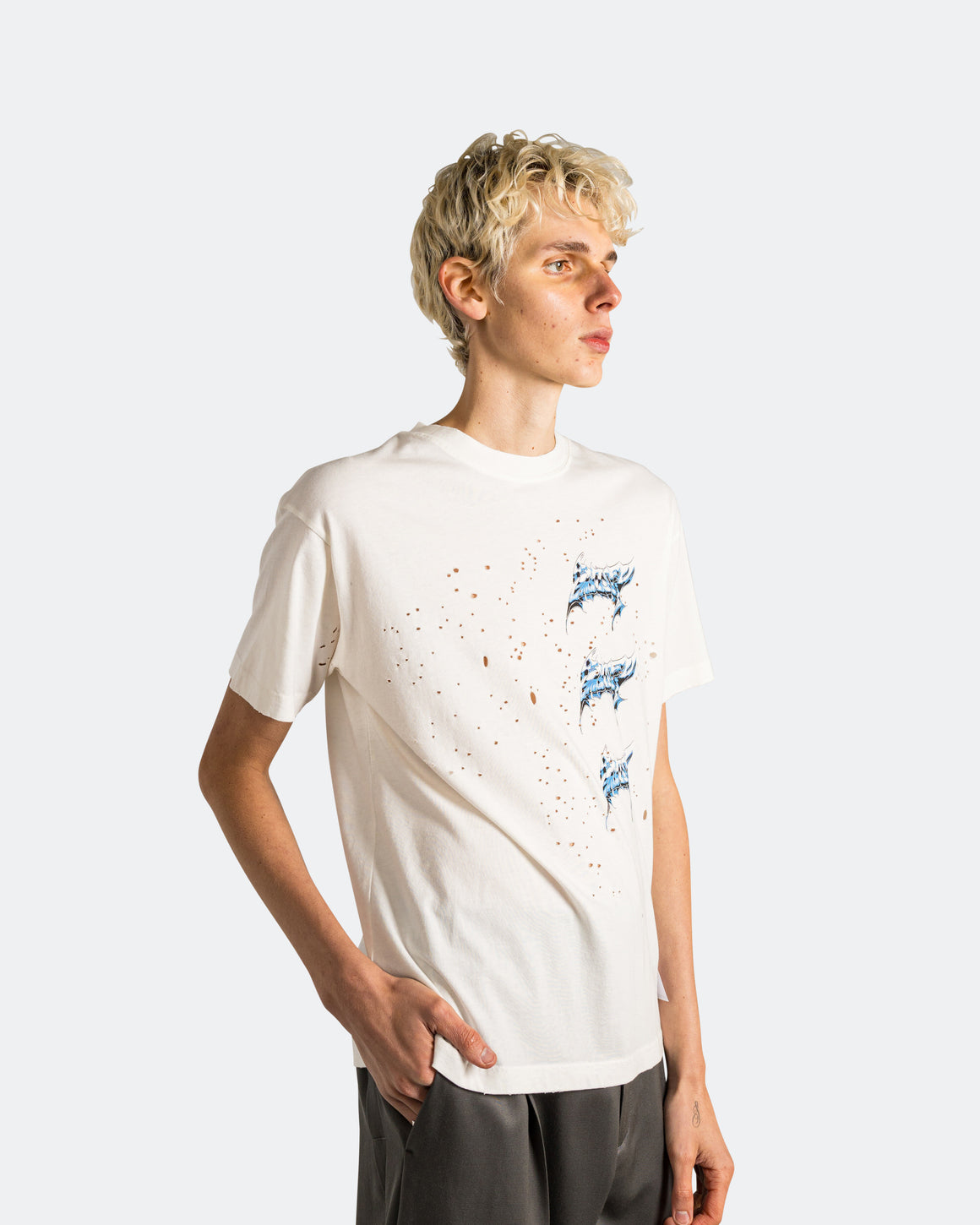 Satisfy - MothTech 'Liquid Metal' T-Shirt - Off White - UP THERE