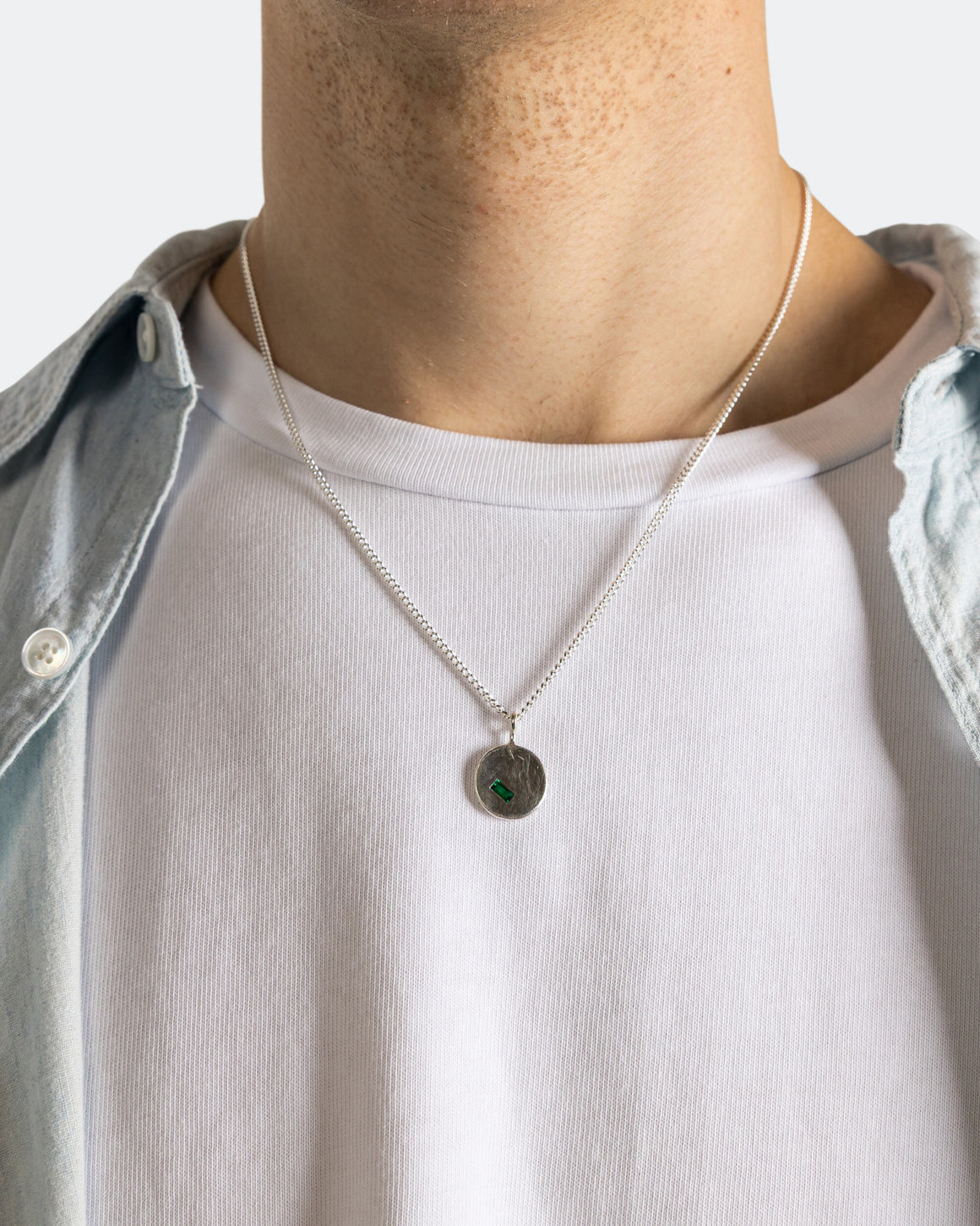 Seb Brown - Round Pendant Necklace - 925 Silver/Emerald - UP THERE