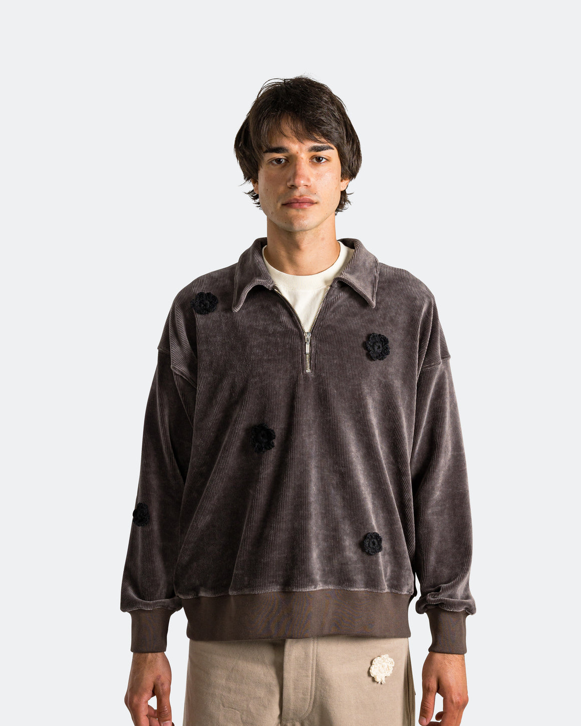 Song for the Mute - Daisy Quarter Zip Jumper - Charcoal Corduroy Jersey - UP THERE