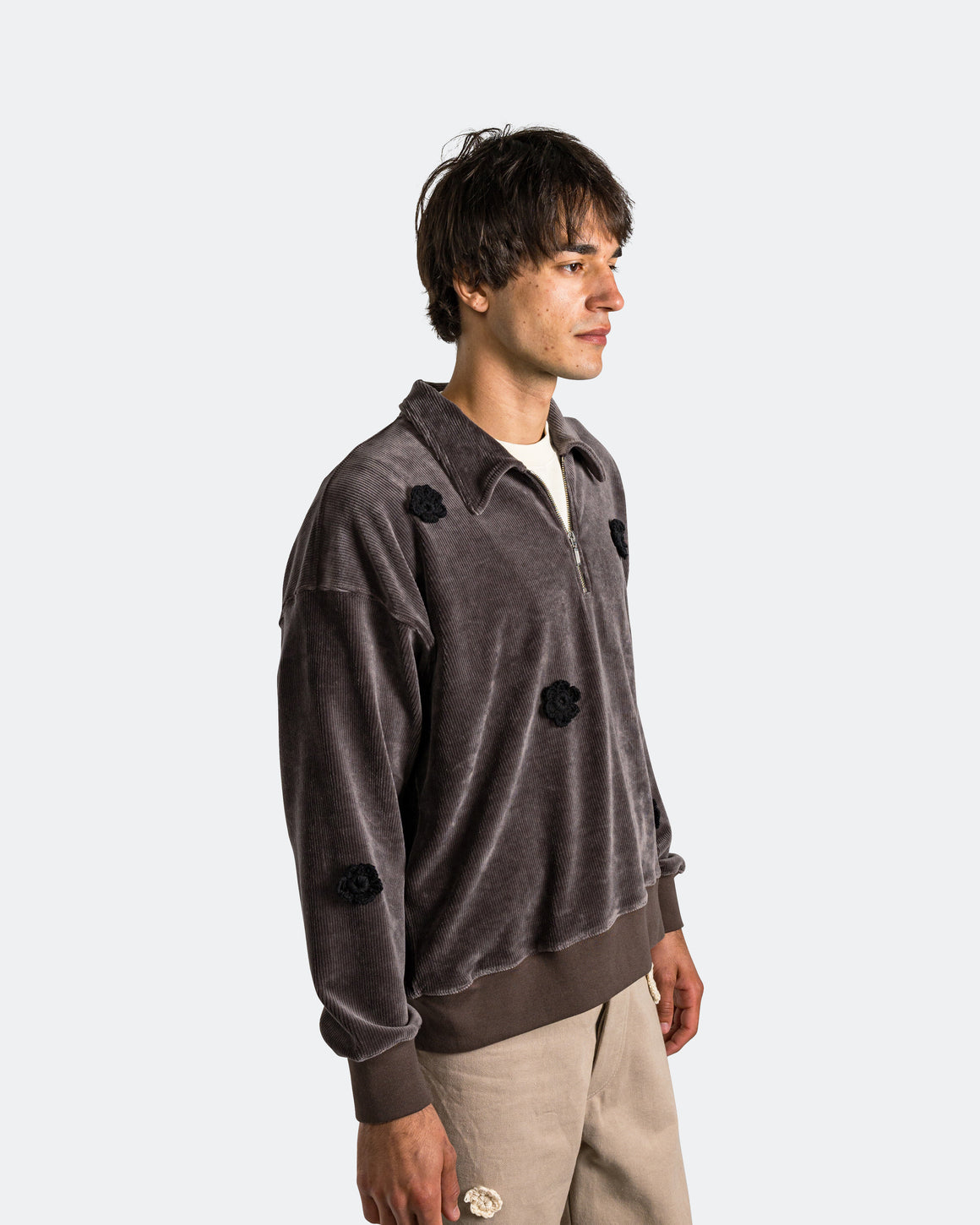 Song for the Mute - Daisy Quarter Zip Jumper - Charcoal Corduroy Jersey - UP THERE