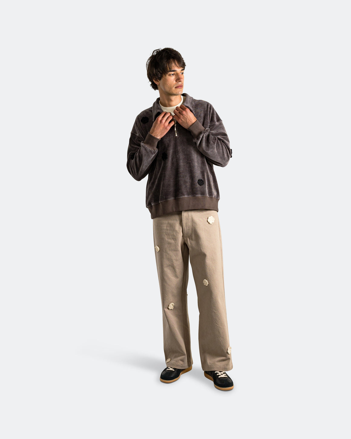 Song for the Mute - Daisy Quarter Zip Jumper - Charcoal Corduroy Jersey - UP THERE