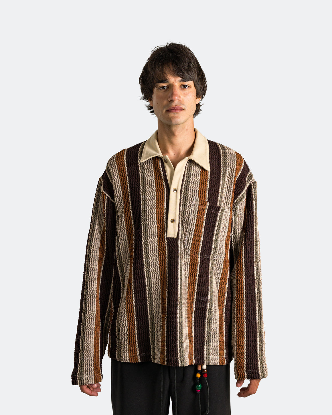 Song for the Mute - LS Polo - Beige/Brown Wide Nomad Crochet - UP THERE