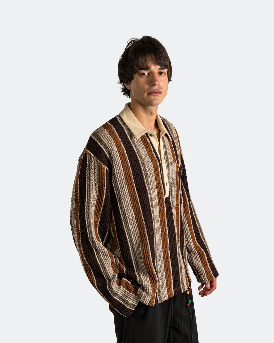 Song for the Mute - LS Polo - Beige/Brown Wide Nomad Crochet - UP THERE
