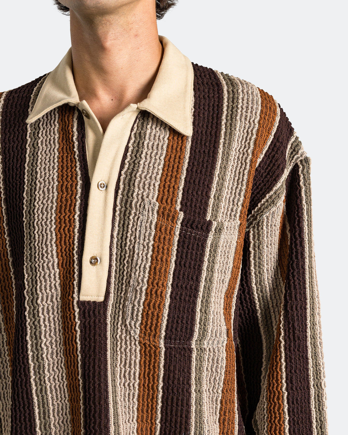 Song for the Mute - LS Polo - Beige/Brown Wide Nomad Crochet - UP THERE