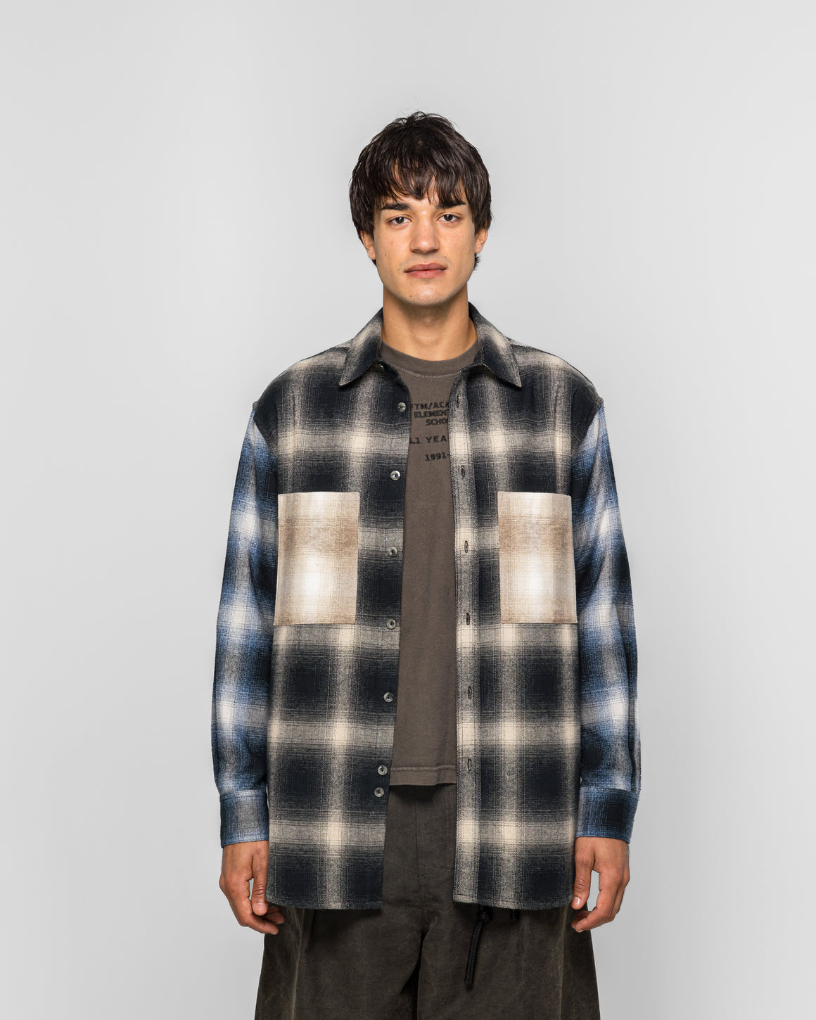 Song for the Mute - Pleated Box LS Shirt - Black Tartan Check - UP THERE