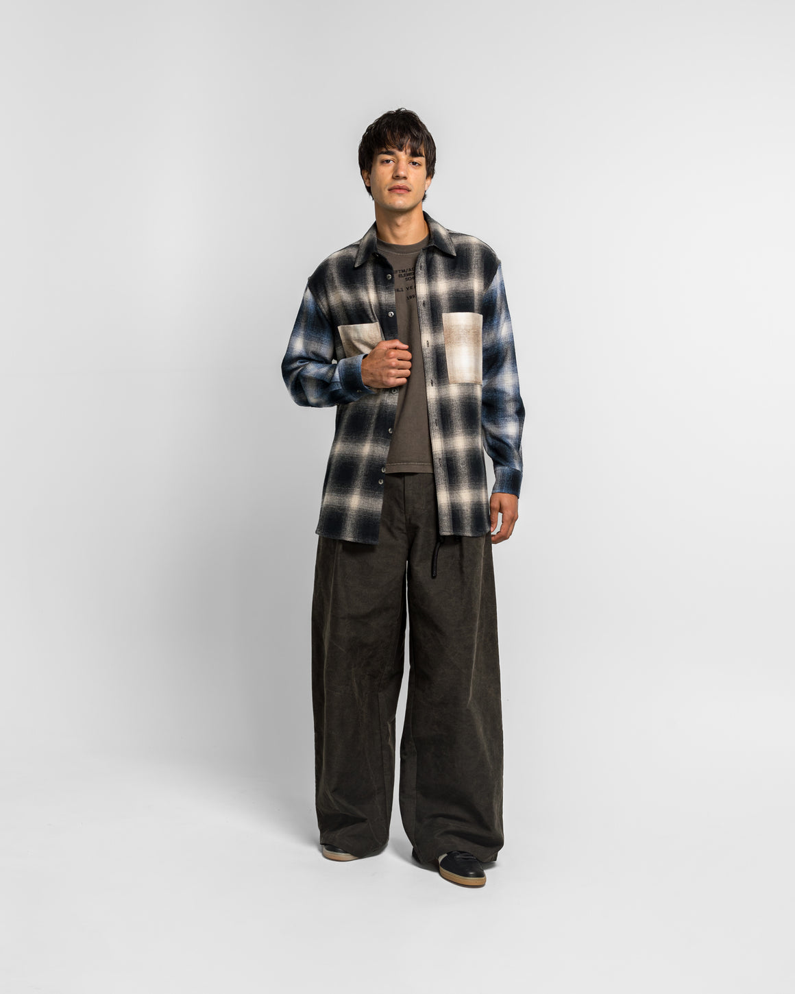 Song for the Mute - Pleated Box LS Shirt - Black Tartan Check - UP THERE