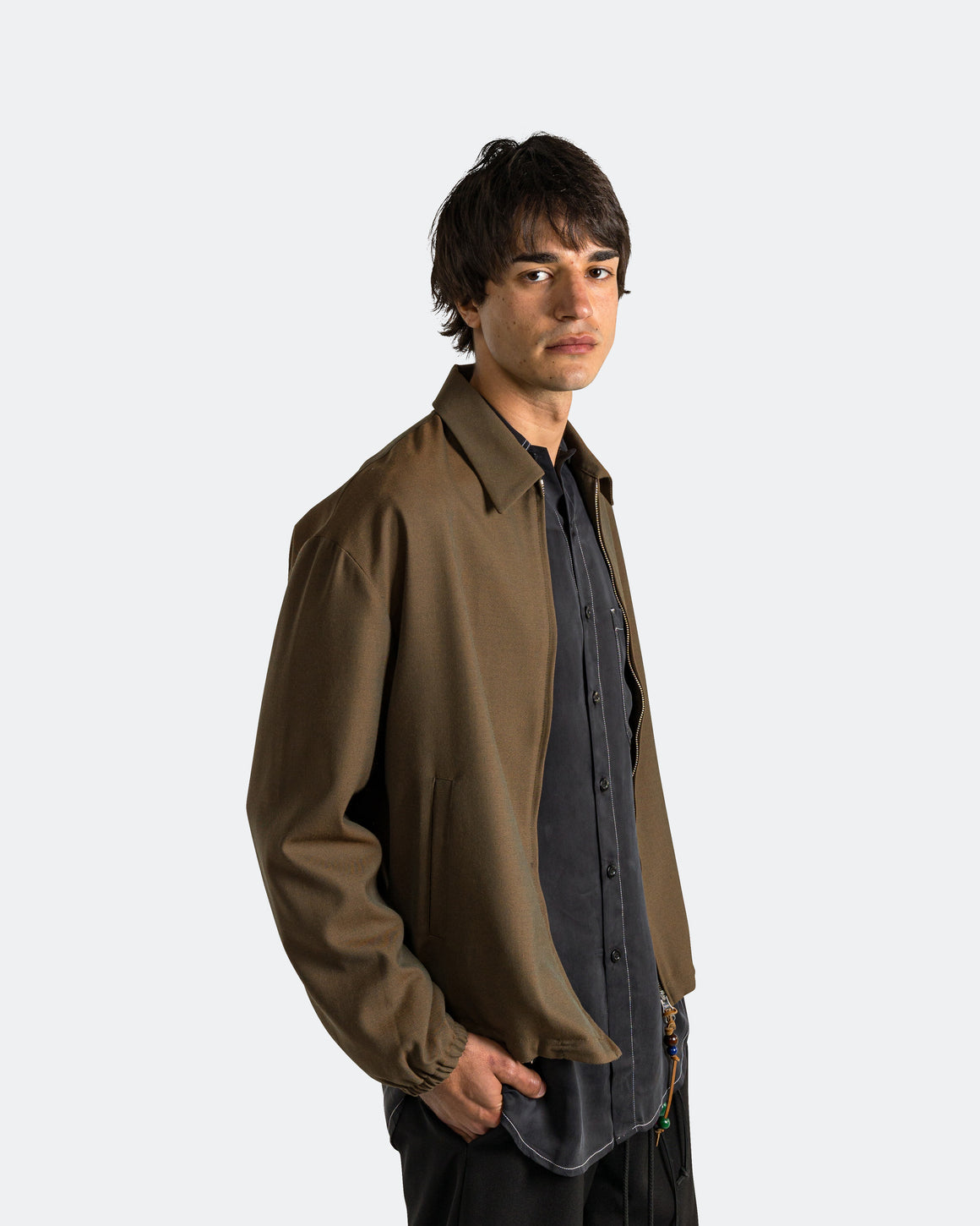 Song for the Mute - Slim Coach Jacket - Brown Chambre Gabardine - UP THERE