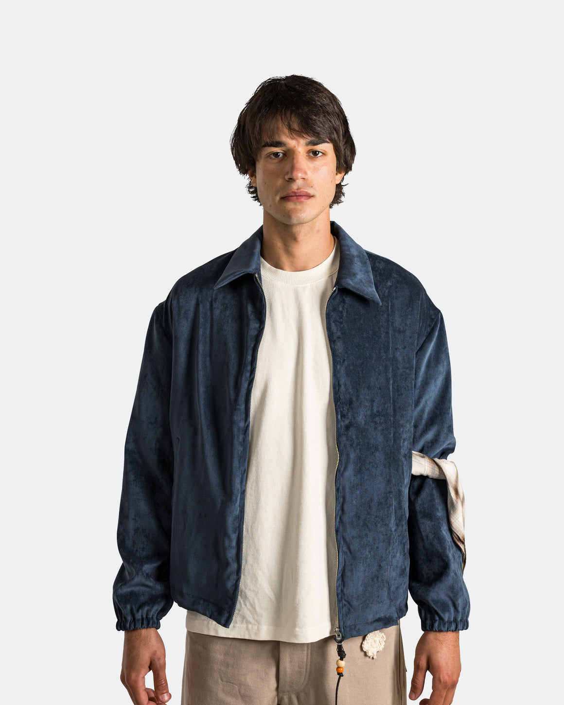 Song for the Mute - Slim Coach Jacket - Navy Soft Faux Suede - UP THERE