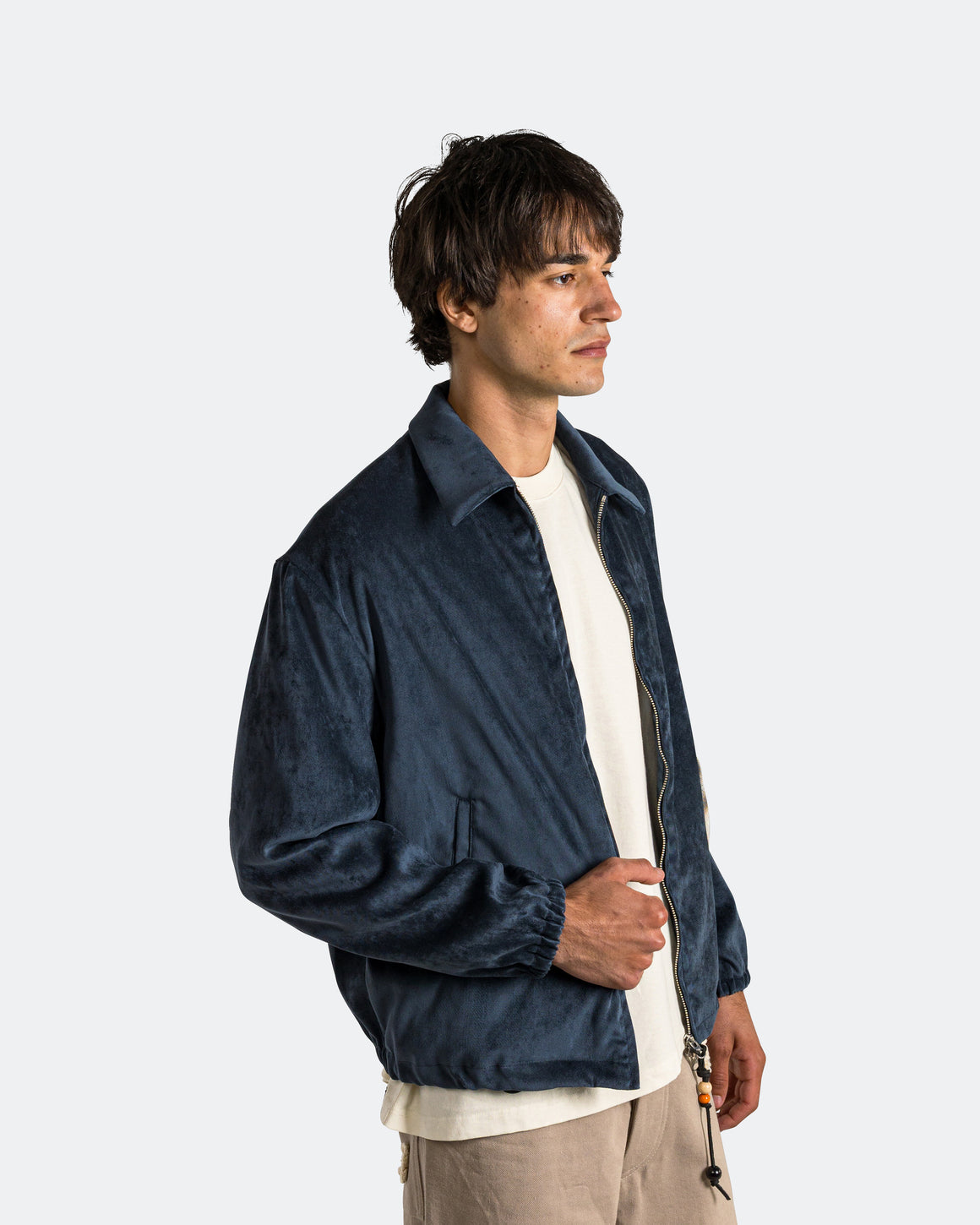 Song for the Mute - Slim Coach Jacket - Navy Soft Faux Suede - UP THERE