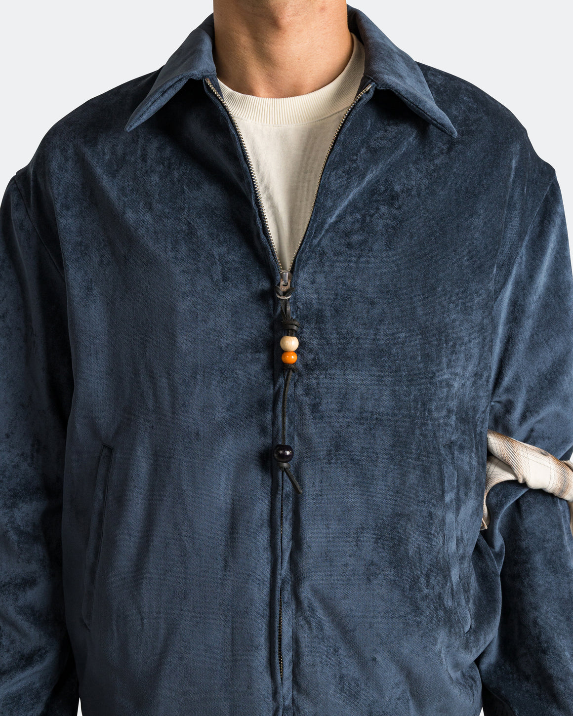 Song for the Mute - Slim Coach Jacket - Navy Soft Faux Suede - UP THERE