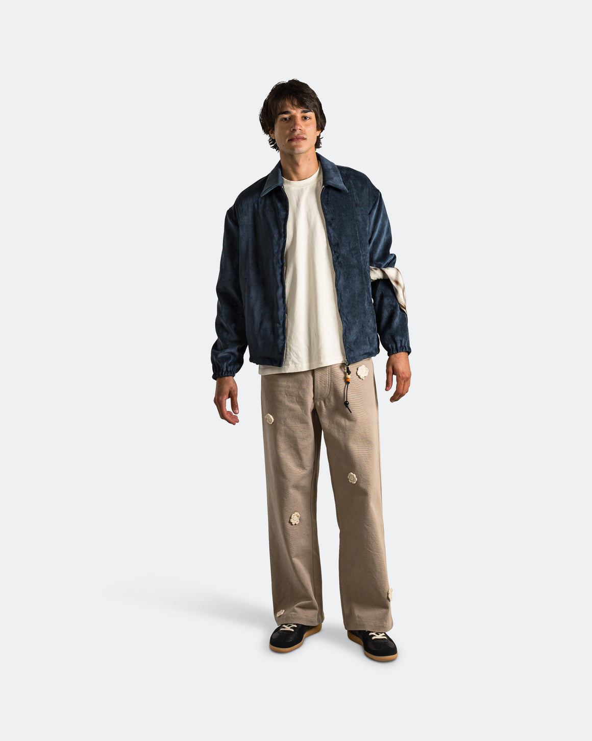 Song for the Mute - Slim Coach Jacket - Navy Soft Faux Suede - UP THERE