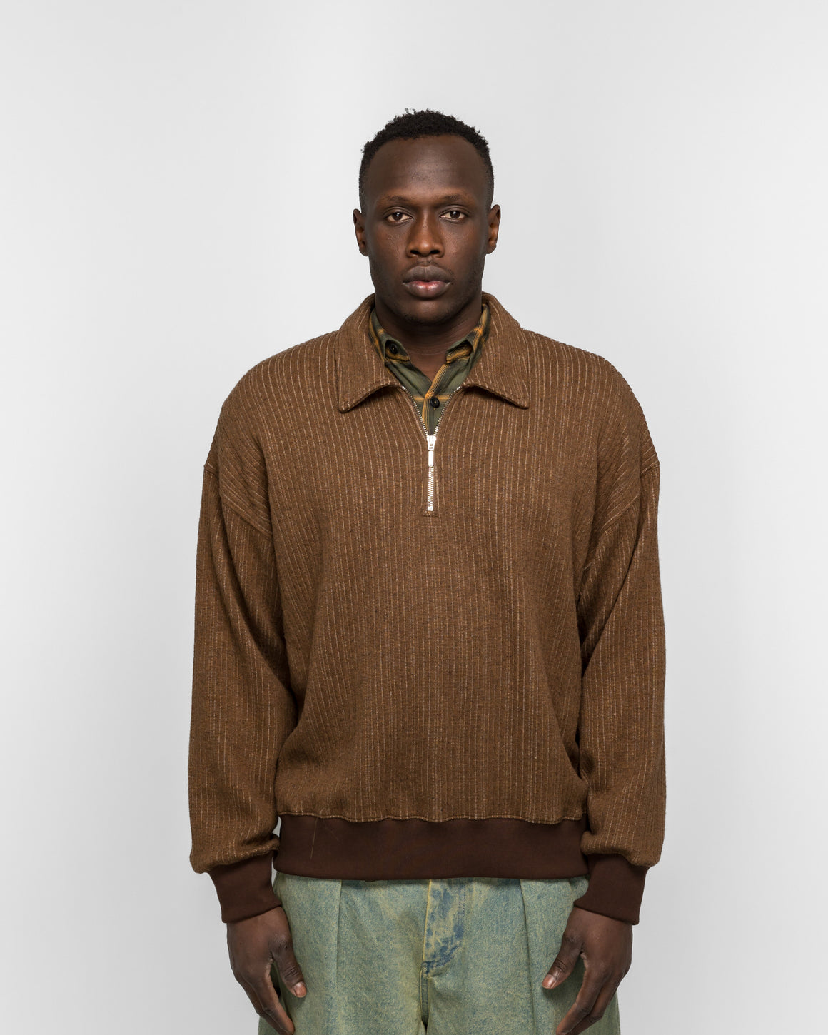 Song for the Mute - Classic Collar Zip Pullover - Brown - UP THERE