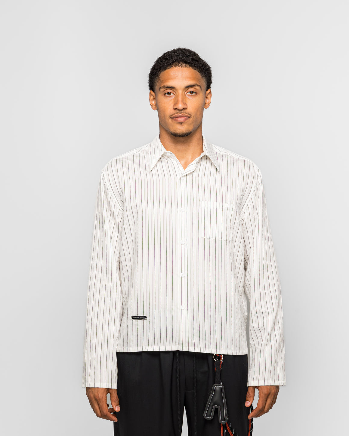 Song for the Mute - Cropped Casual LS Shirt - White Dobby Stripe - UP THERE