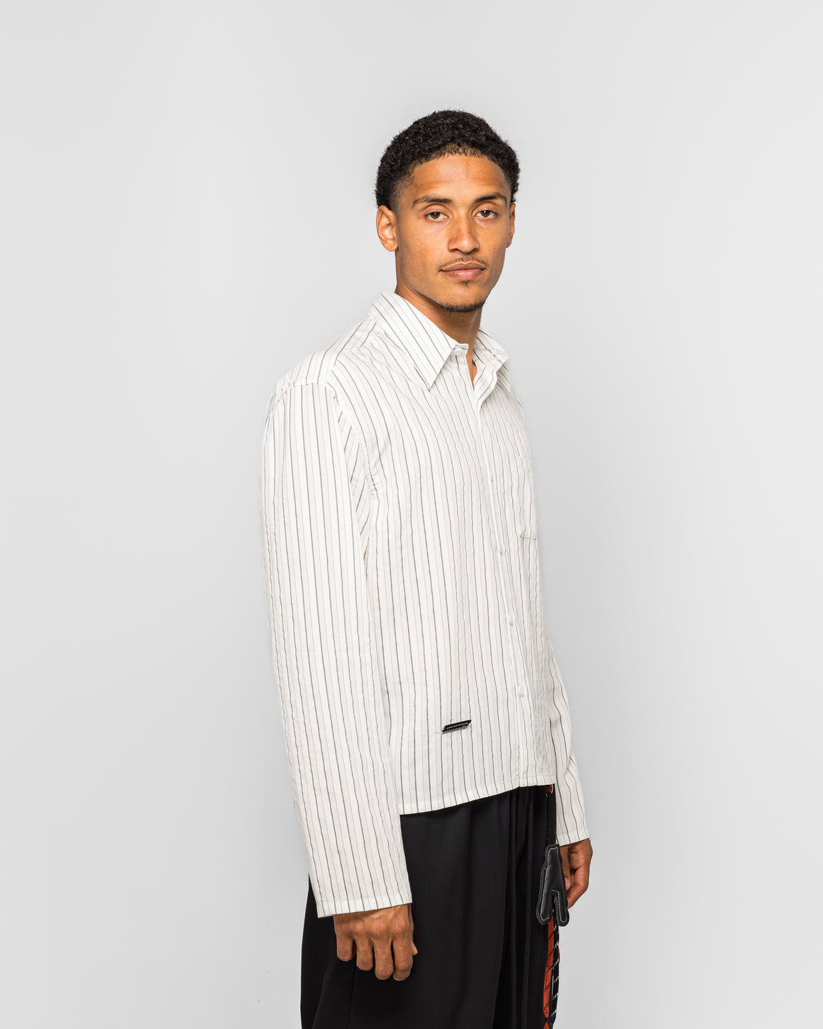 Song for the Mute - Cropped Casual LS Shirt - White Dobby Stripe - UP THERE