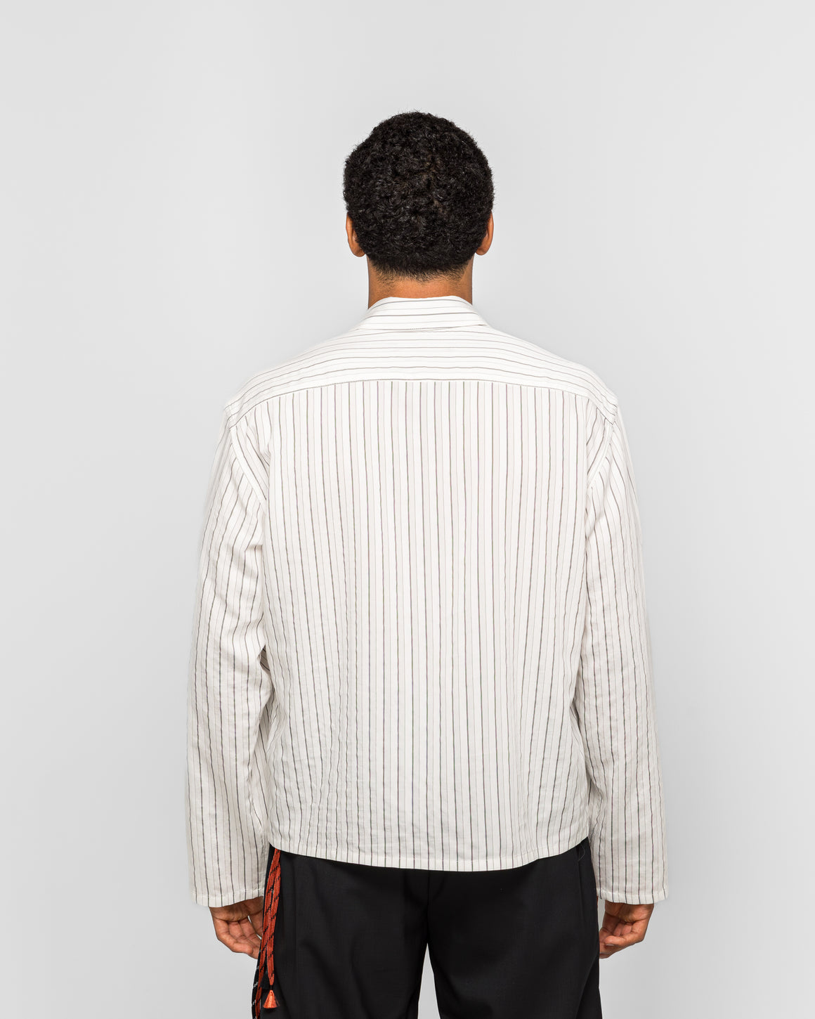 Song for the Mute - Cropped Casual LS Shirt - White Dobby Stripe - UP THERE