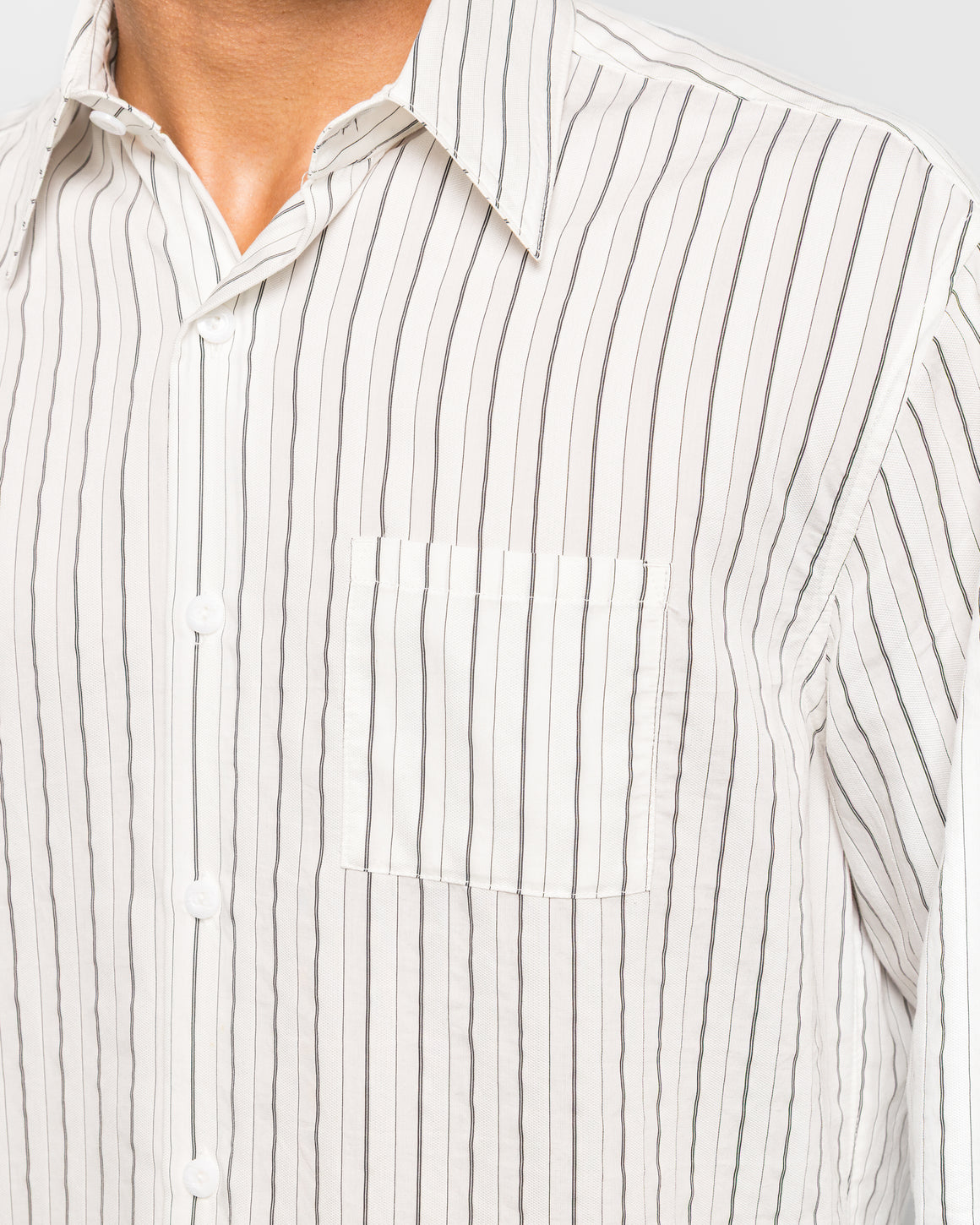 Song for the Mute - Cropped Casual LS Shirt - White Dobby Stripe - UP THERE