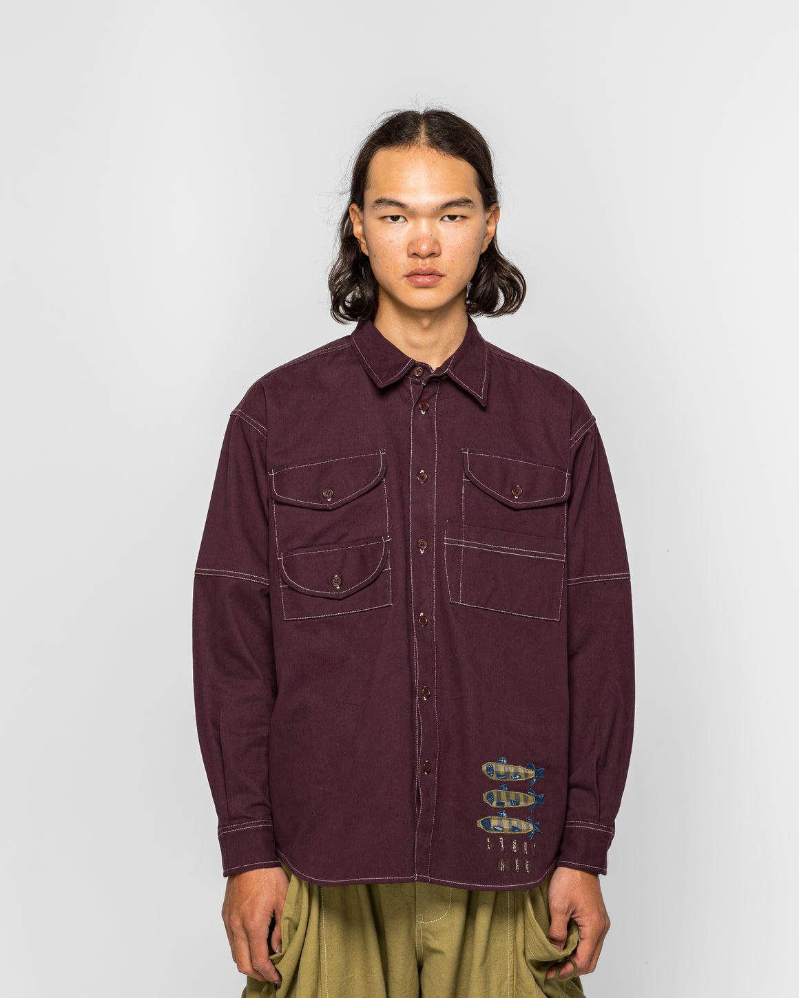 Story mfg. - Harvest Shirt - Purple Fish Hand Applique - UP THERE
