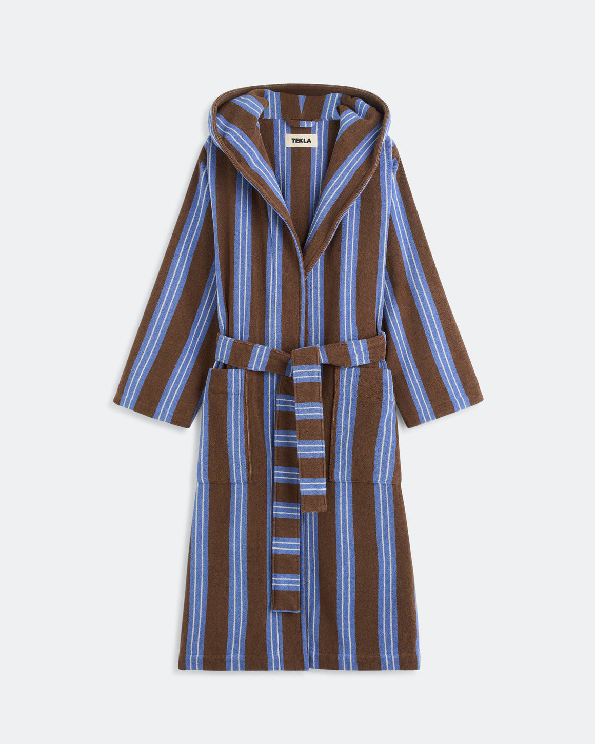 Tekla - Hooded Bathrobe - Chestnut Stripes - UP THERE