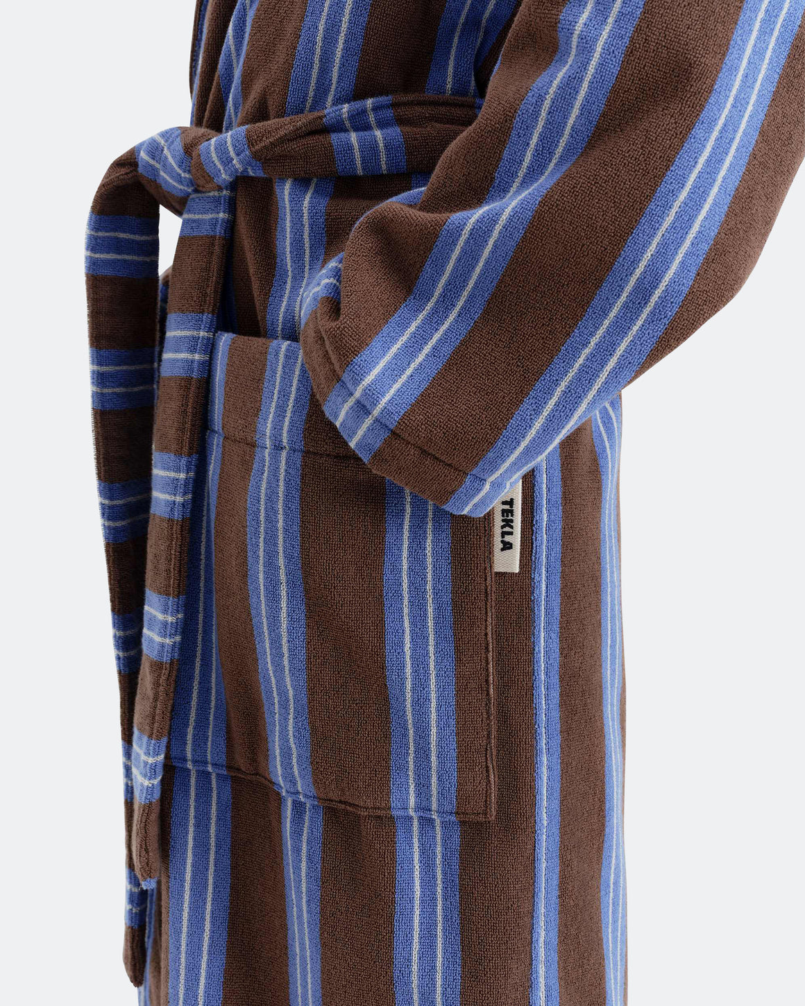 Tekla - Hooded Bathrobe - Chestnut Stripes - UP THERE