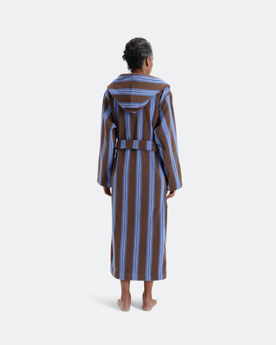 Tekla - Hooded Bathrobe - Chestnut Stripes - UP THERE