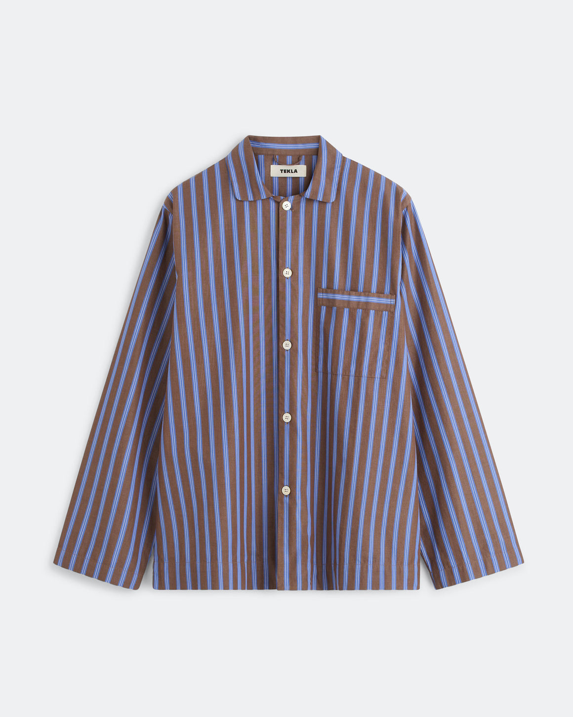 Tekla - Pyjama Shirt - Chestnut Stripes - UP THERE