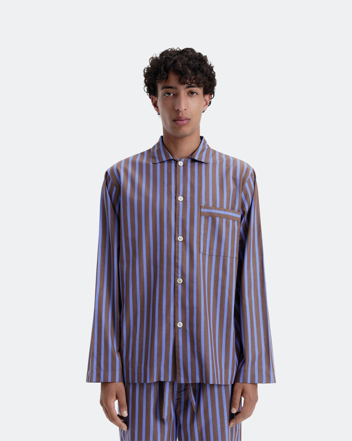 Tekla - Pyjama Shirt - Chestnut Stripes - UP THERE