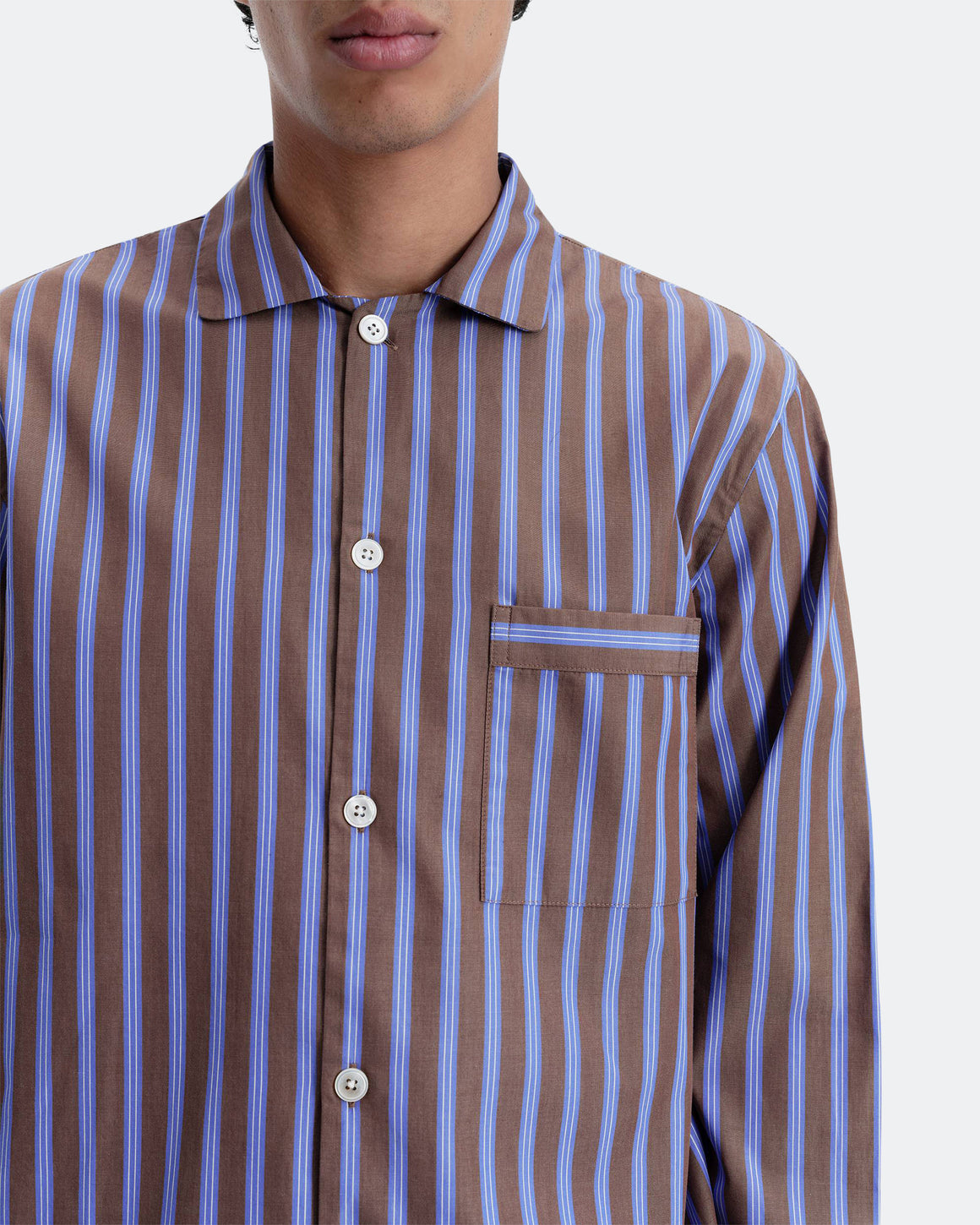 Tekla - Pyjama Shirt - Chestnut Stripes - UP THERE