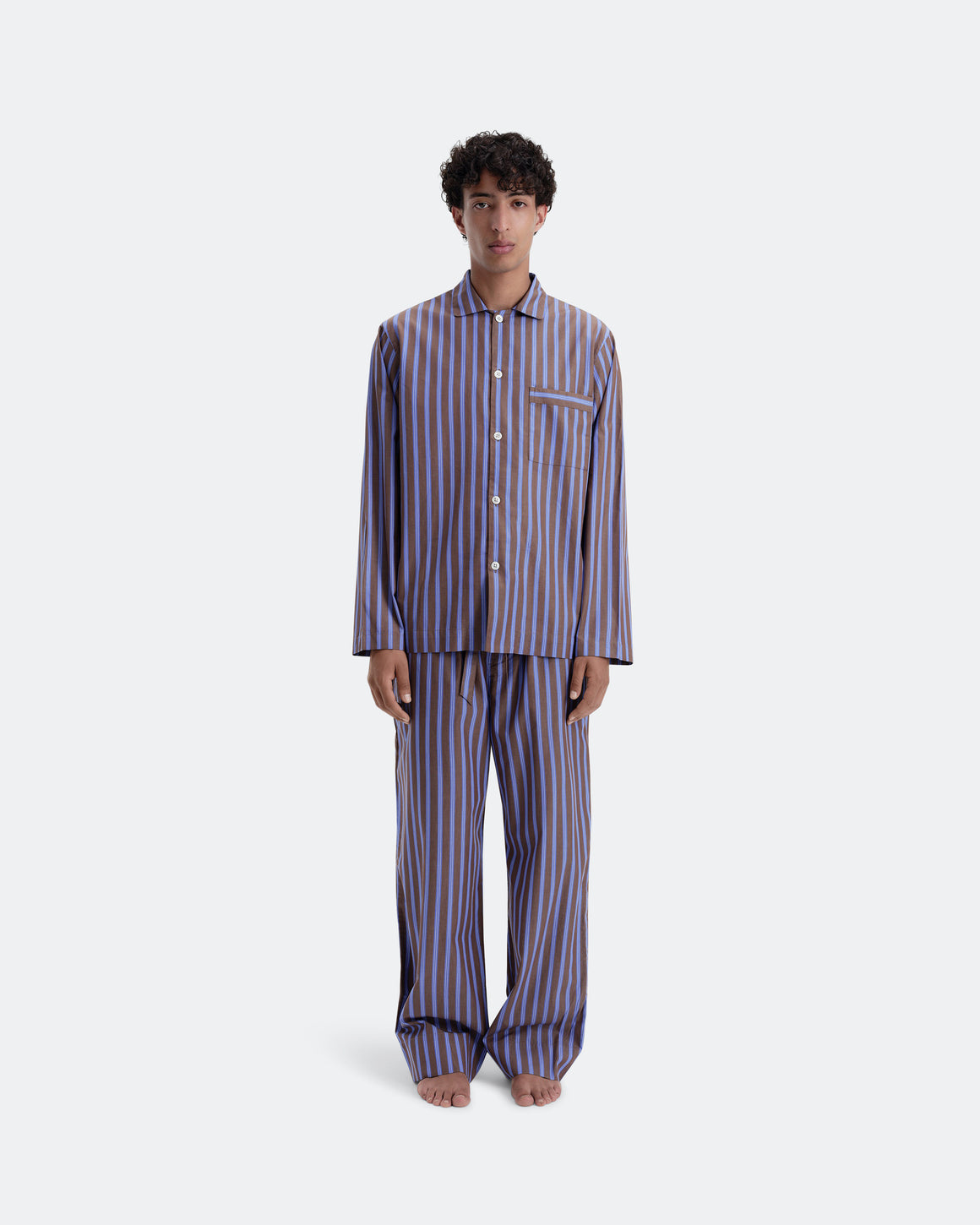 Tekla - Pyjama Shirt - Chestnut Stripes - UP THERE