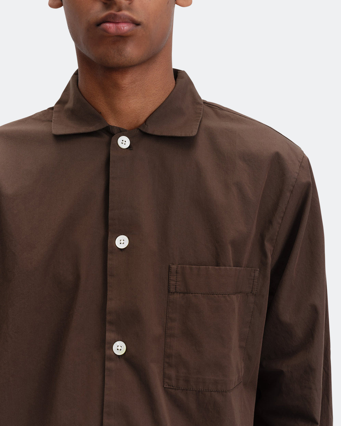 Tekla - Pyjama Shirt - Coffee Cotton Poplin - UP THERE