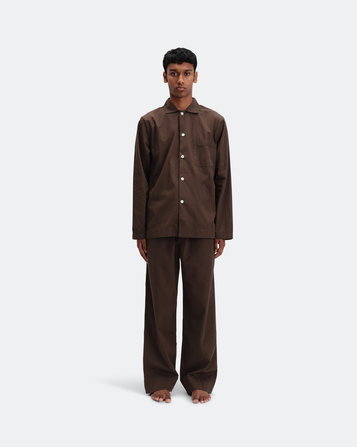 Tekla - Pyjama Shirt - Coffee Cotton Poplin - UP THERE