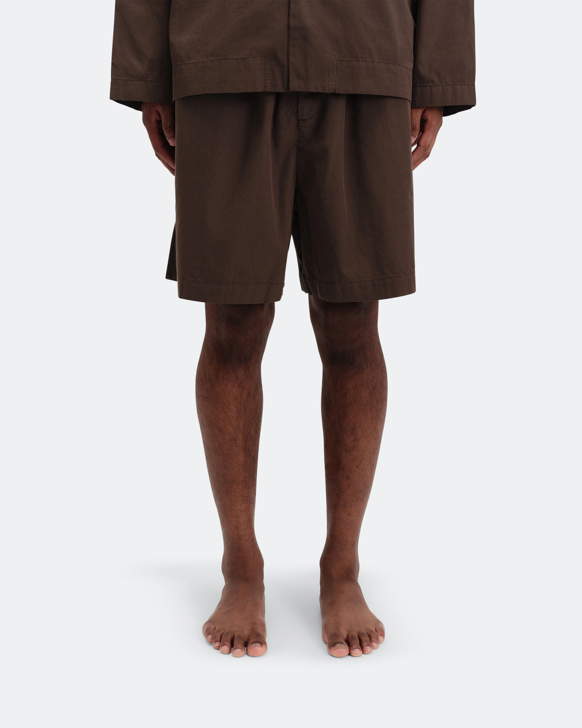 Tekla - Pyjama Shorts - Coffee Cotton Poplin - UP THERE