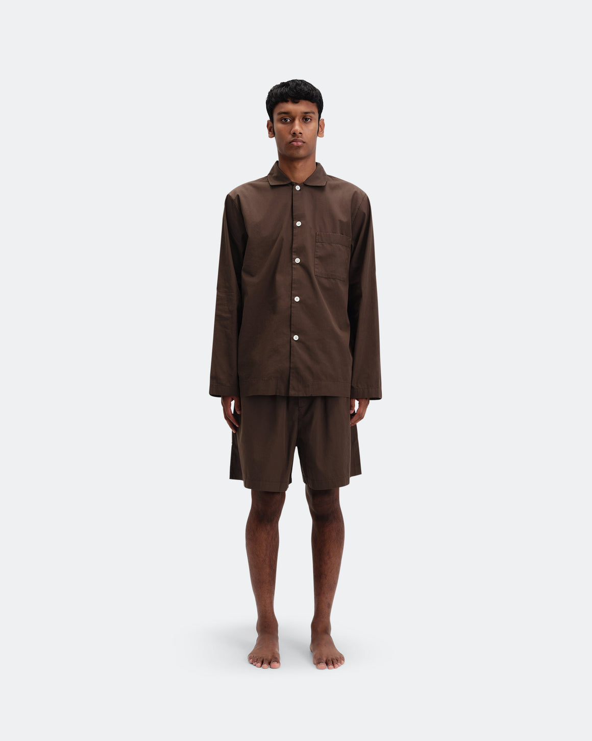 Tekla - Pyjama Shorts - Coffee Cotton Poplin - UP THERE