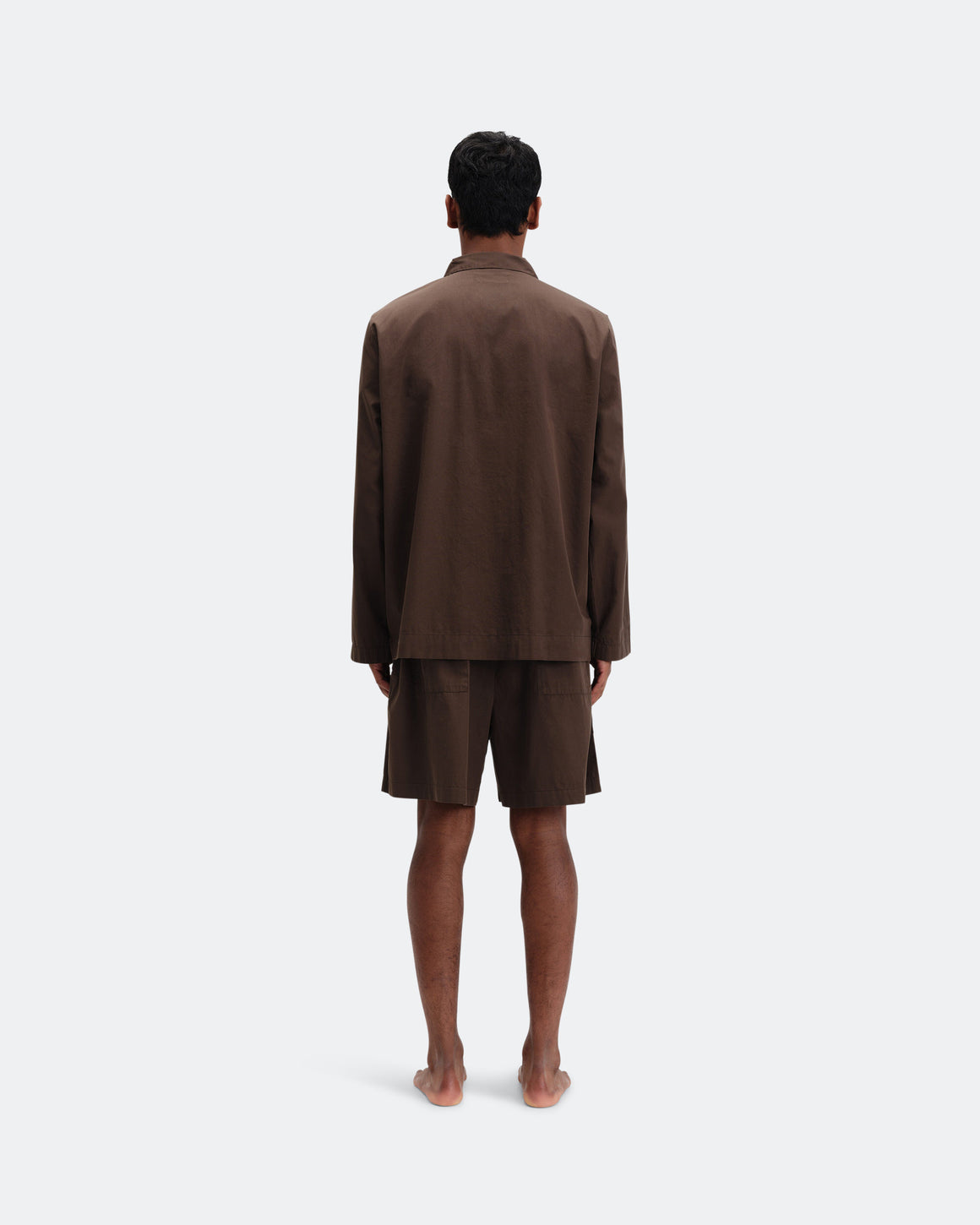 Tekla - Pyjama Shorts - Coffee Cotton Poplin - UP THERE