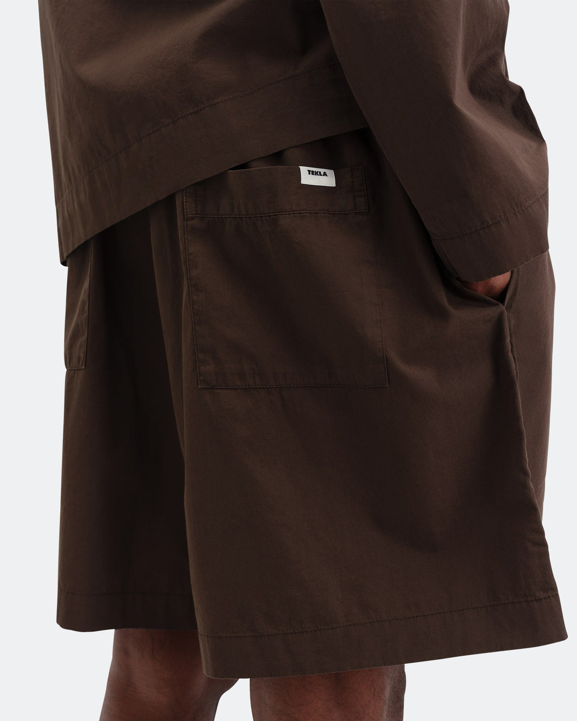 Tekla - Pyjama Shorts - Coffee Cotton Poplin - UP THERE