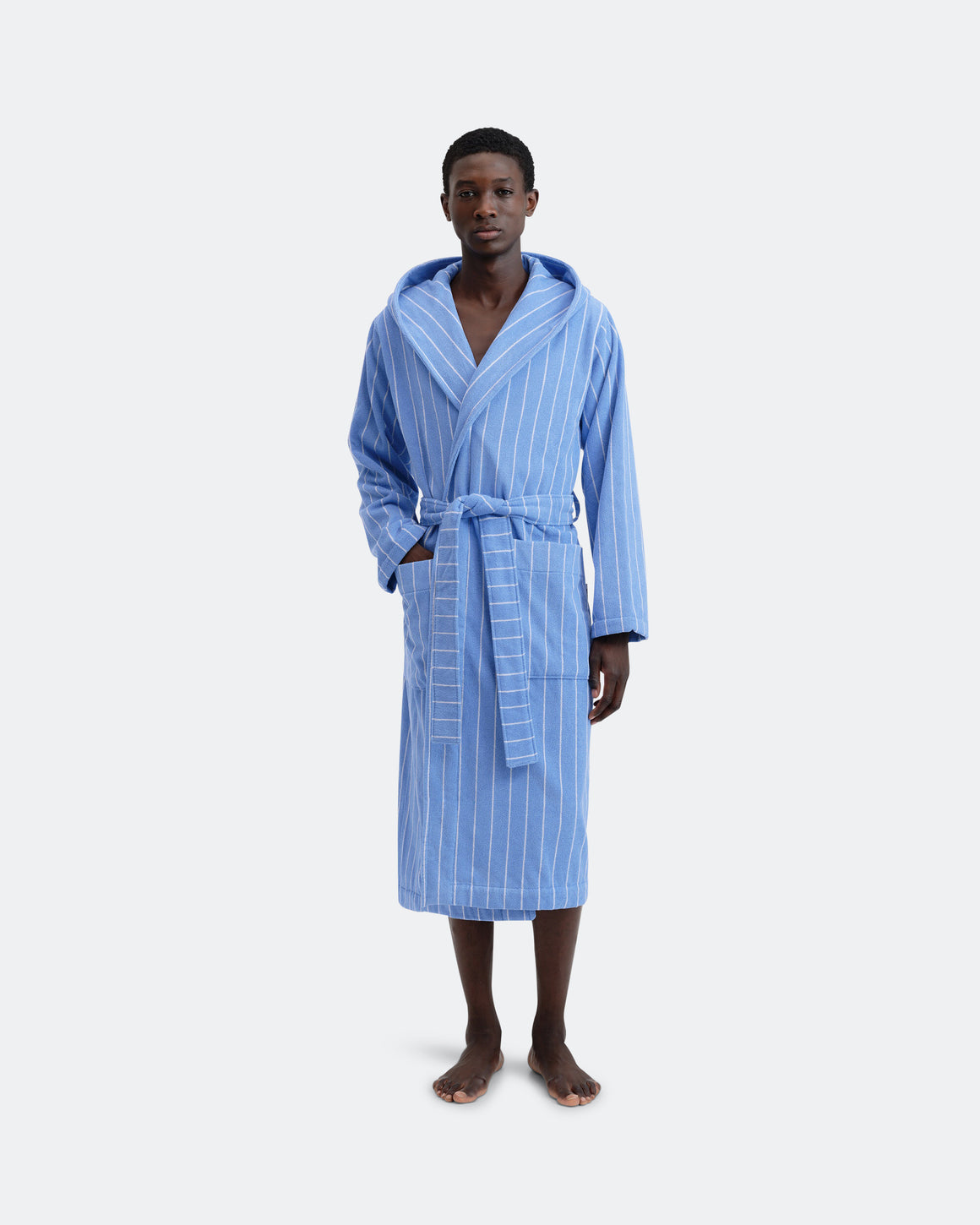 Tekla - Hooded Bathrobe - Striped Marseille - UP THERE