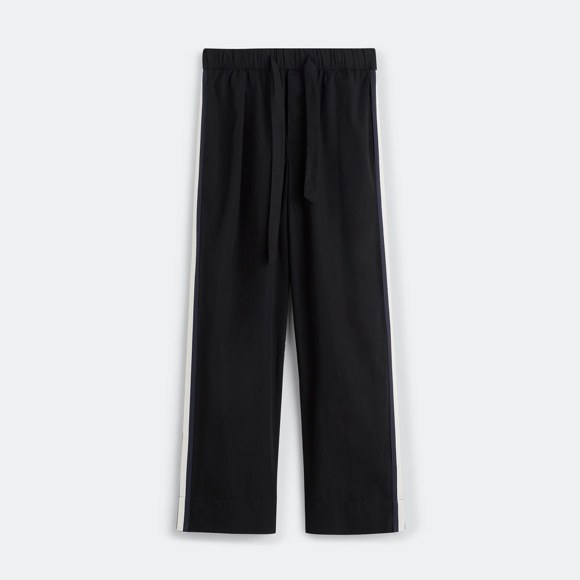 Tekla - Pyjama Pants Grosgrain Side Stripe - All Black Cotton Poplin - UP THERE