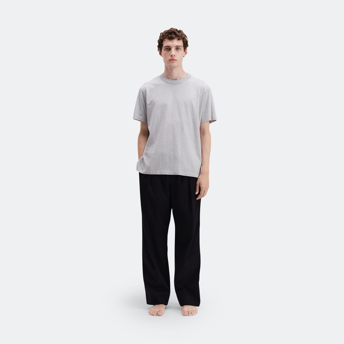 Tekla - Pyjama Pants Grosgrain Side Stripe - All Black Cotton Poplin - UP THERE